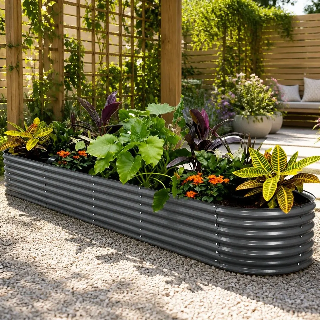 Raised Garden Bed Galvanised Steel Oval Planter Box 320x80x42cm
