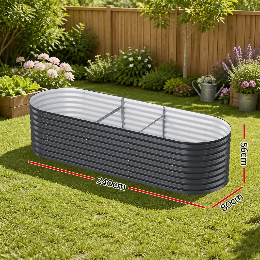 Raised Garden Bed Galvanised Steel Oval Planter Kit 240cm x 80cm