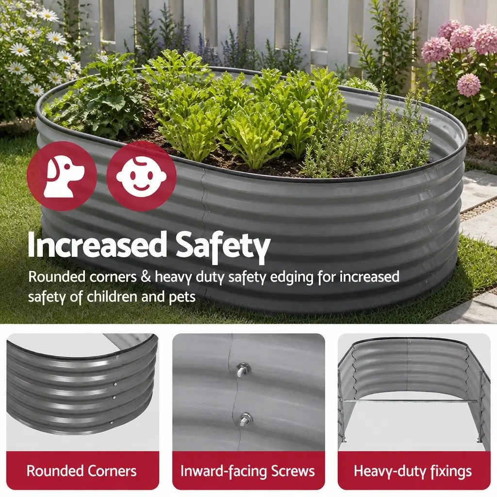 Raised Garden Bed Oval Planter Boxes Heavy Duty Metal 240x80x56cm 3 Piece