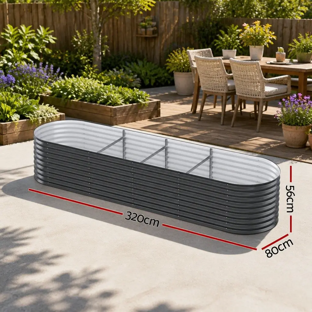 Raised Garden Bed Oval Planter Box 320x80x56cm Galvanised Steel Vegetable