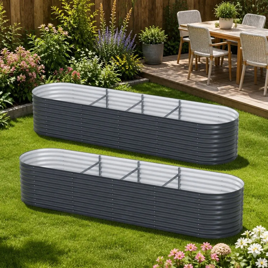 Raised Garden Bed Oval Planter Box 320x80x56cm Galvanised Steel Vegetable