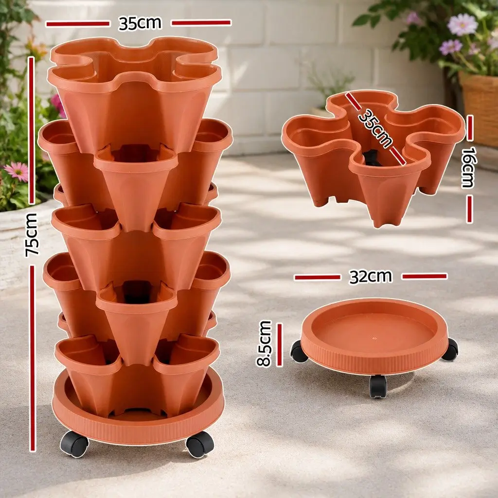 5-Tier Stackable Planter with Drainage System Indoor Outdoor 35cm W x 35cm D x 75cm H