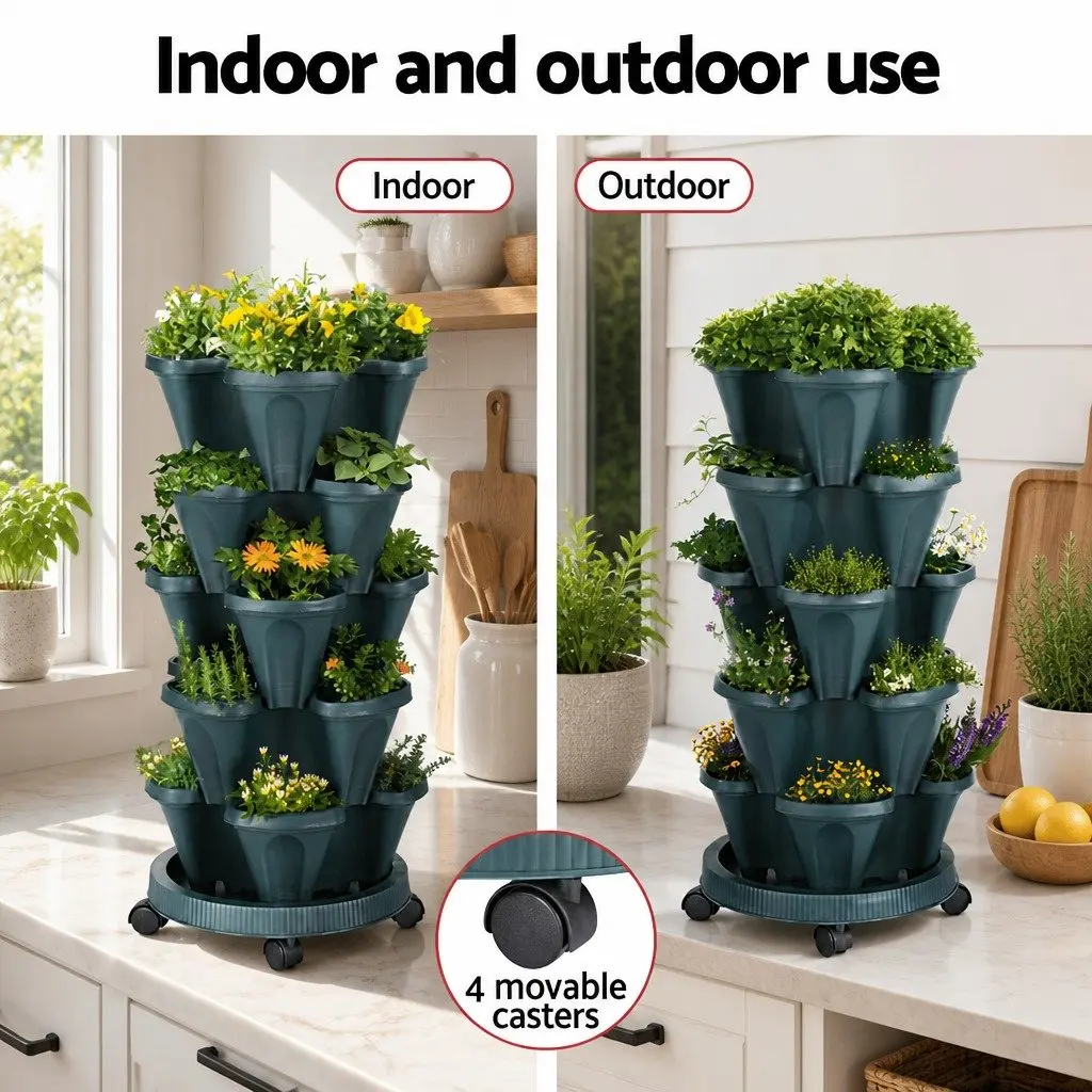 5 Tier Stackable Vertical Garden Planter Set Indoor Outdoor
