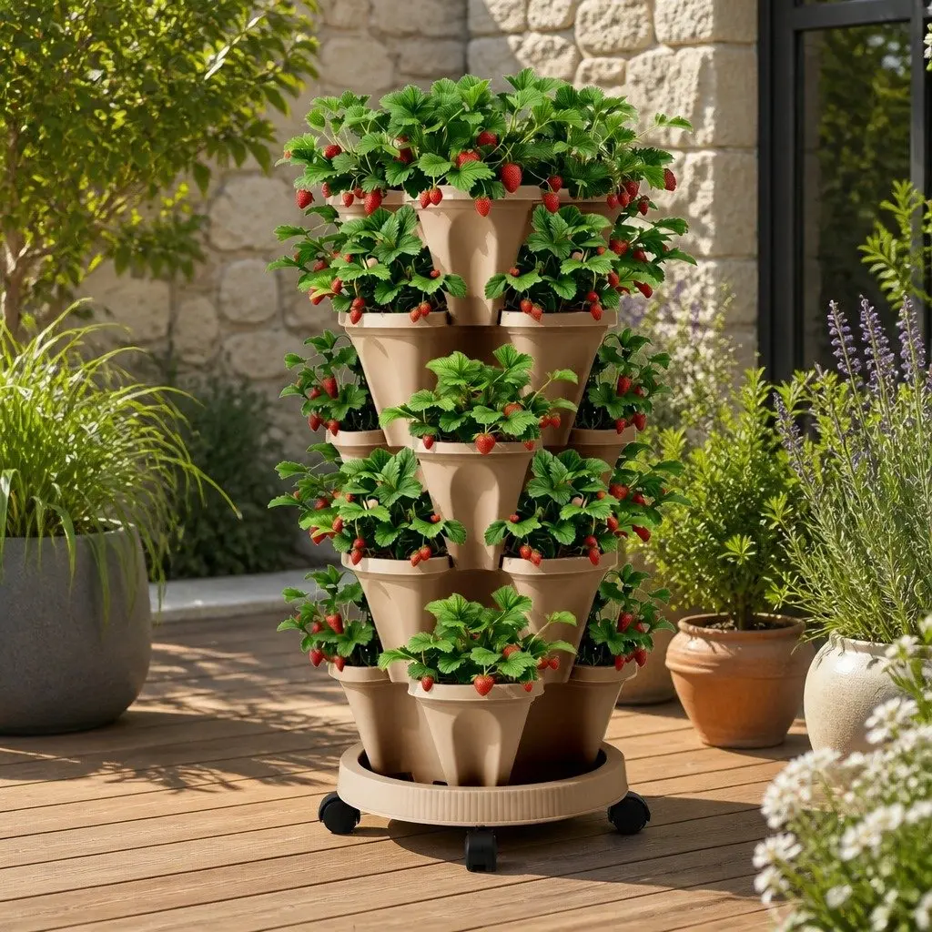 5 Tier Stackable Vertical Garden Bed Planter Tan Indoor Outdoor