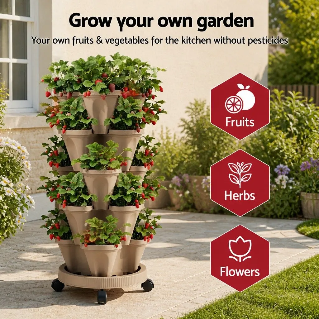 5 Tier Stackable Vertical Garden Bed Planter Tan Indoor Outdoor