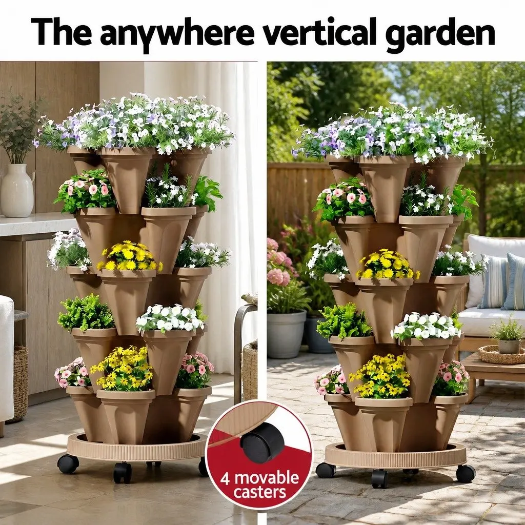 5 Tier Stackable Vertical Garden Bed Planter Tan Indoor Outdoor