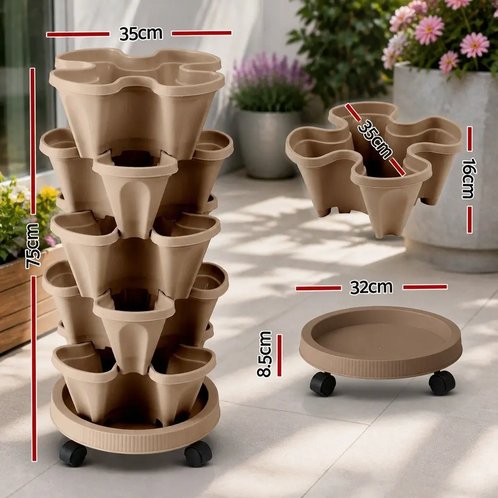 5 Tier Stackable Vertical Garden Bed Planter Tan Indoor Outdoor