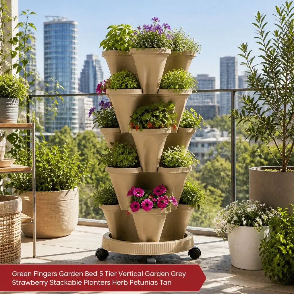 5 Tier Stackable Vertical Garden Bed Planter Tan Indoor Outdoor