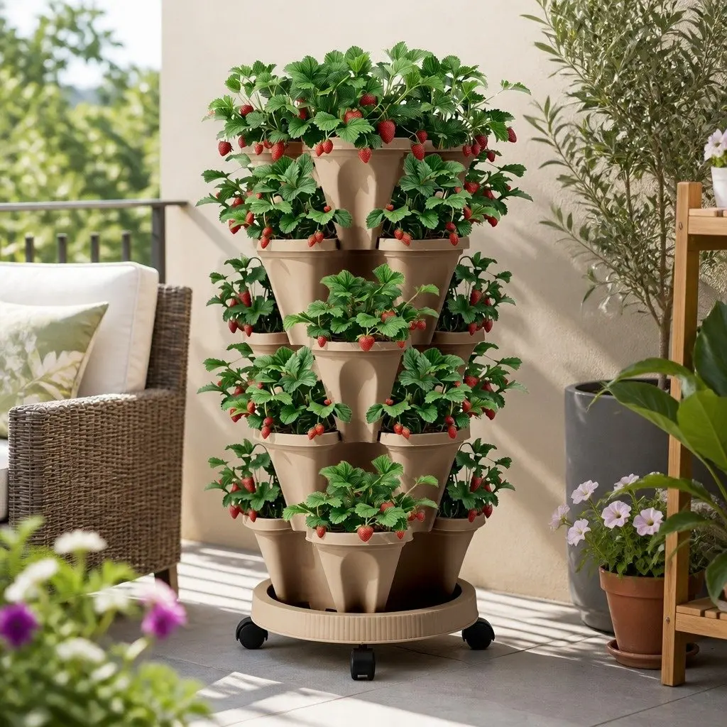 5 Tier Stackable Vertical Garden Bed Planter Tan Indoor Outdoor