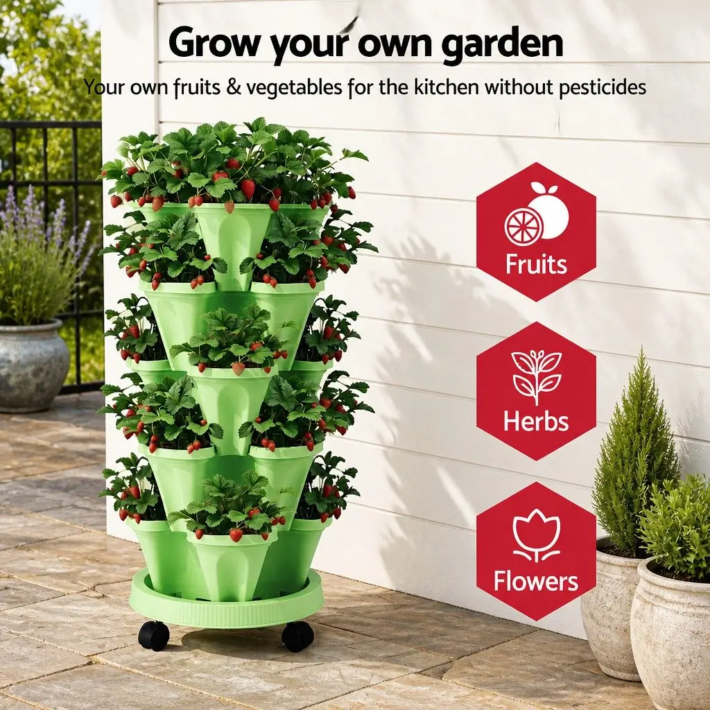 5 Tier Stackable Vertical Garden Planter Bed with Casters Indoor Outdoor