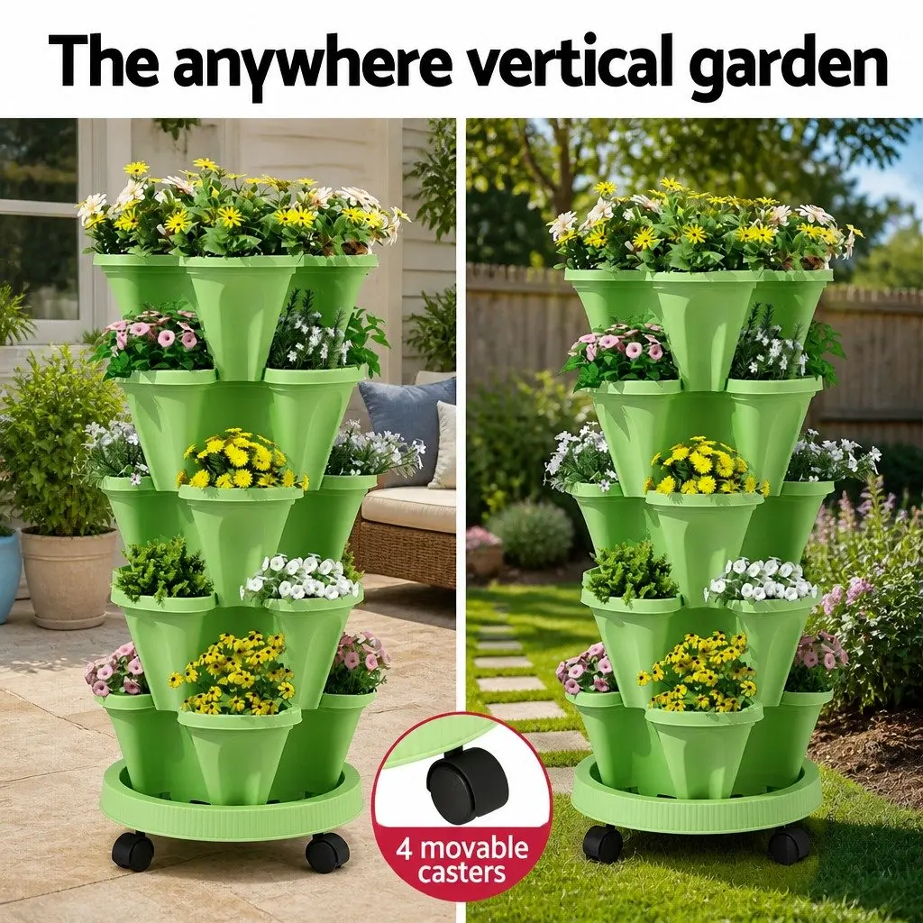 5 Tier Stackable Vertical Garden Planter Bed with Casters Indoor Outdoor