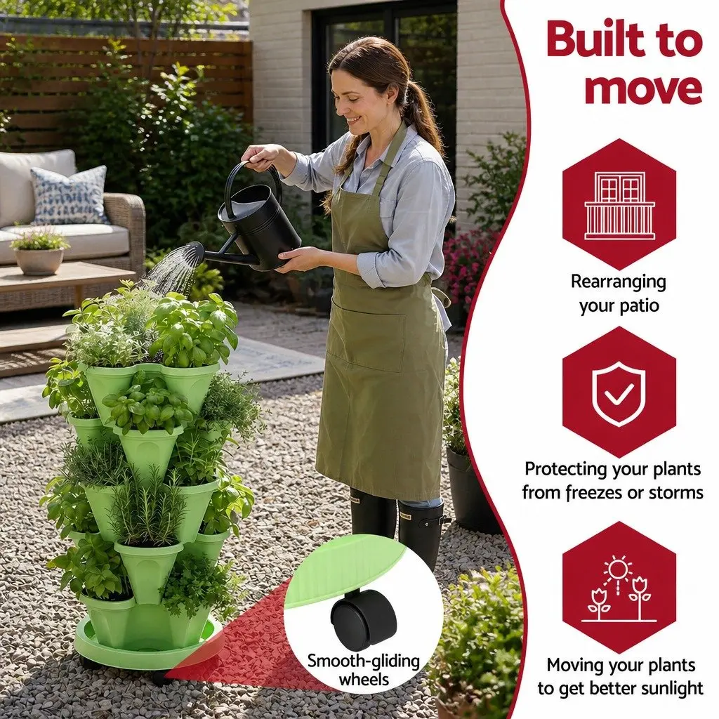 5 Tier Stackable Vertical Garden Planter Bed with Casters Indoor Outdoor