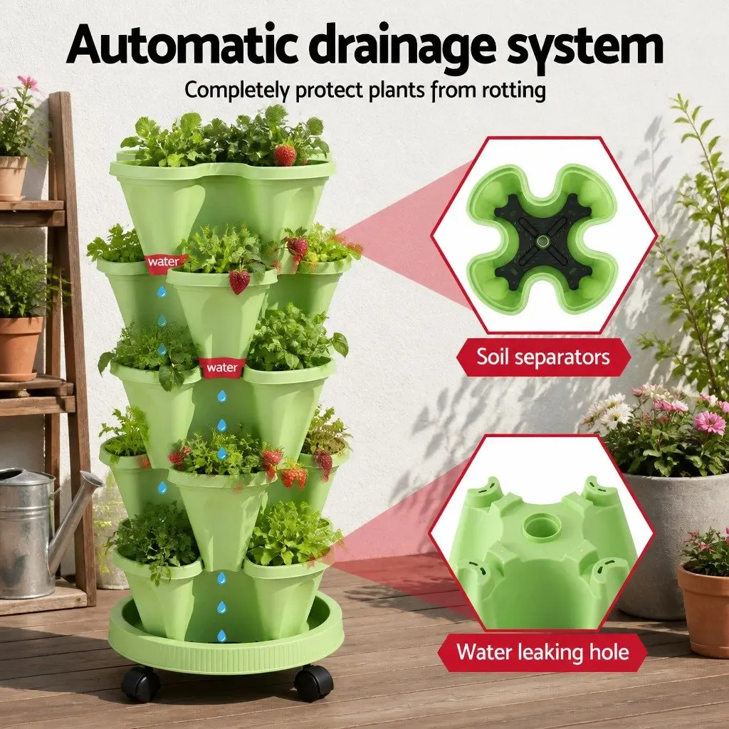 5 Tier Stackable Vertical Garden Planter Bed with Casters Indoor Outdoor