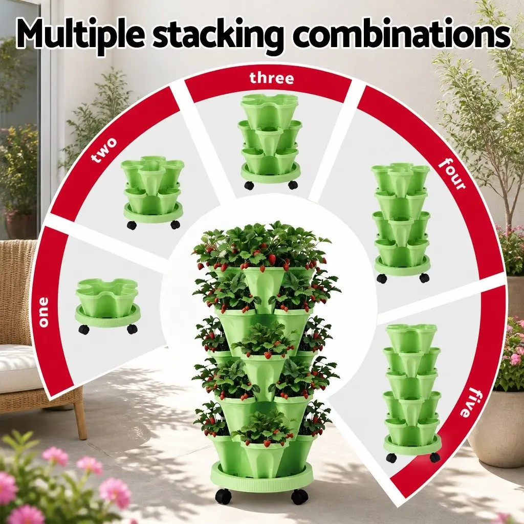 5 Tier Stackable Vertical Garden Planter Bed with Casters Indoor Outdoor