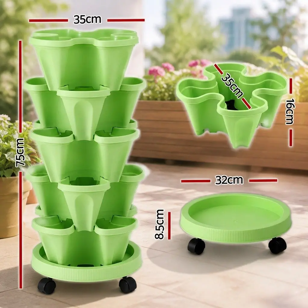 5 Tier Stackable Vertical Garden Planter Bed with Casters Indoor Outdoor