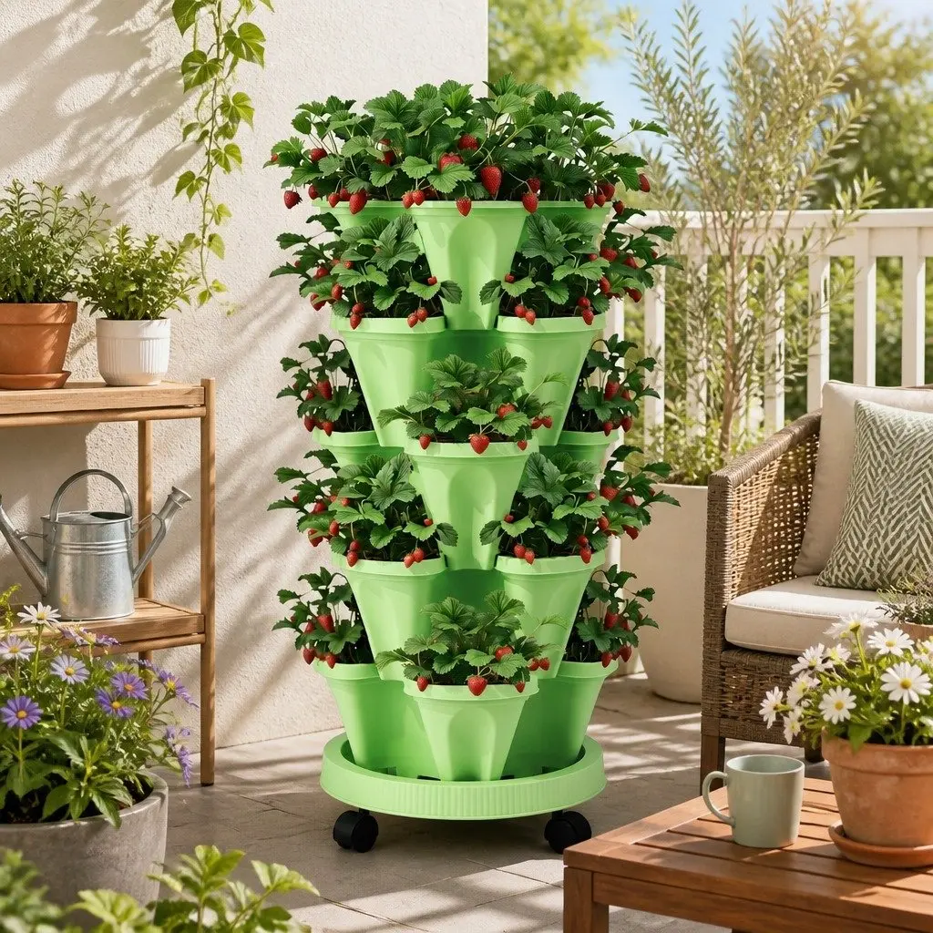 5 Tier Stackable Vertical Garden Planter Bed with Casters Indoor Outdoor