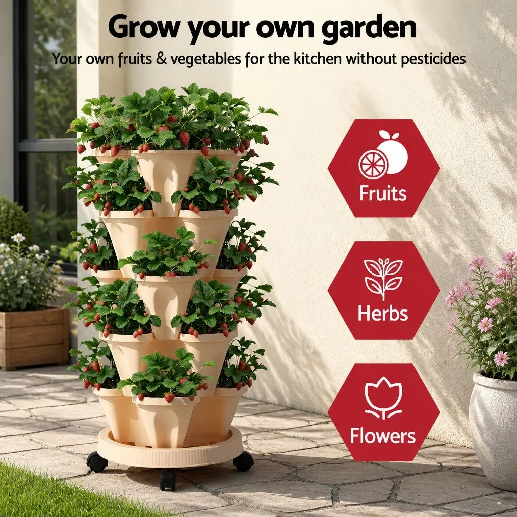 5 Tier Stackable Vertical Garden Bed Planter with Casters Yellow