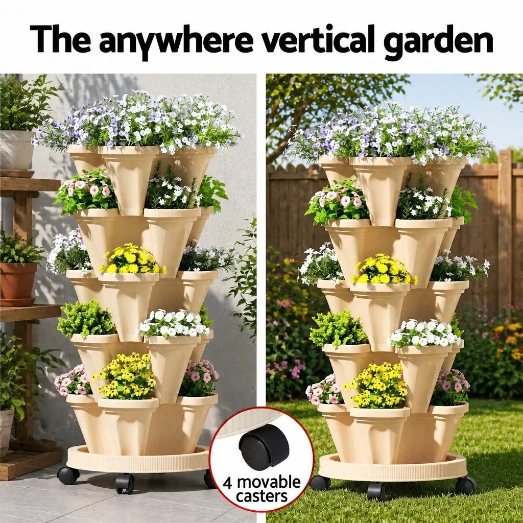 5 Tier Stackable Vertical Garden Bed Planter with Casters Yellow
