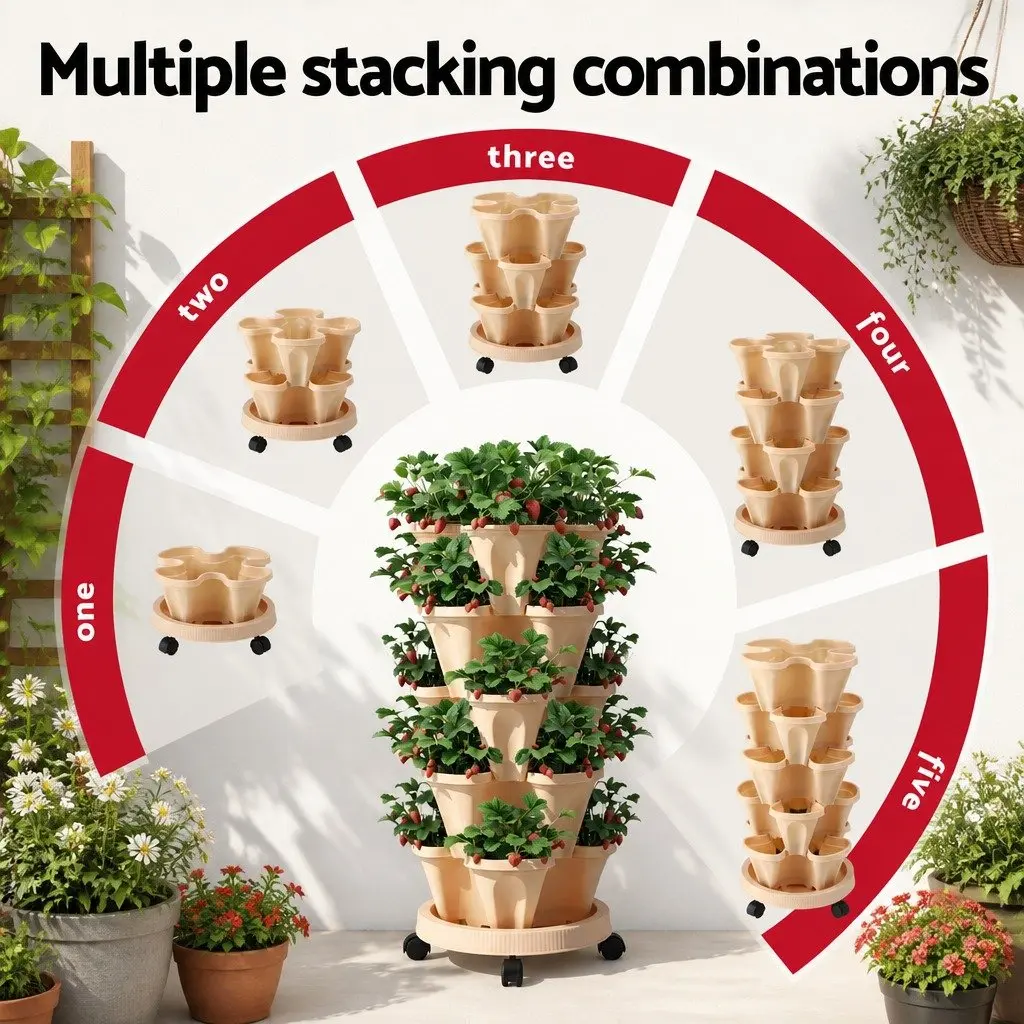5 Tier Stackable Vertical Garden Bed Planter with Casters Yellow