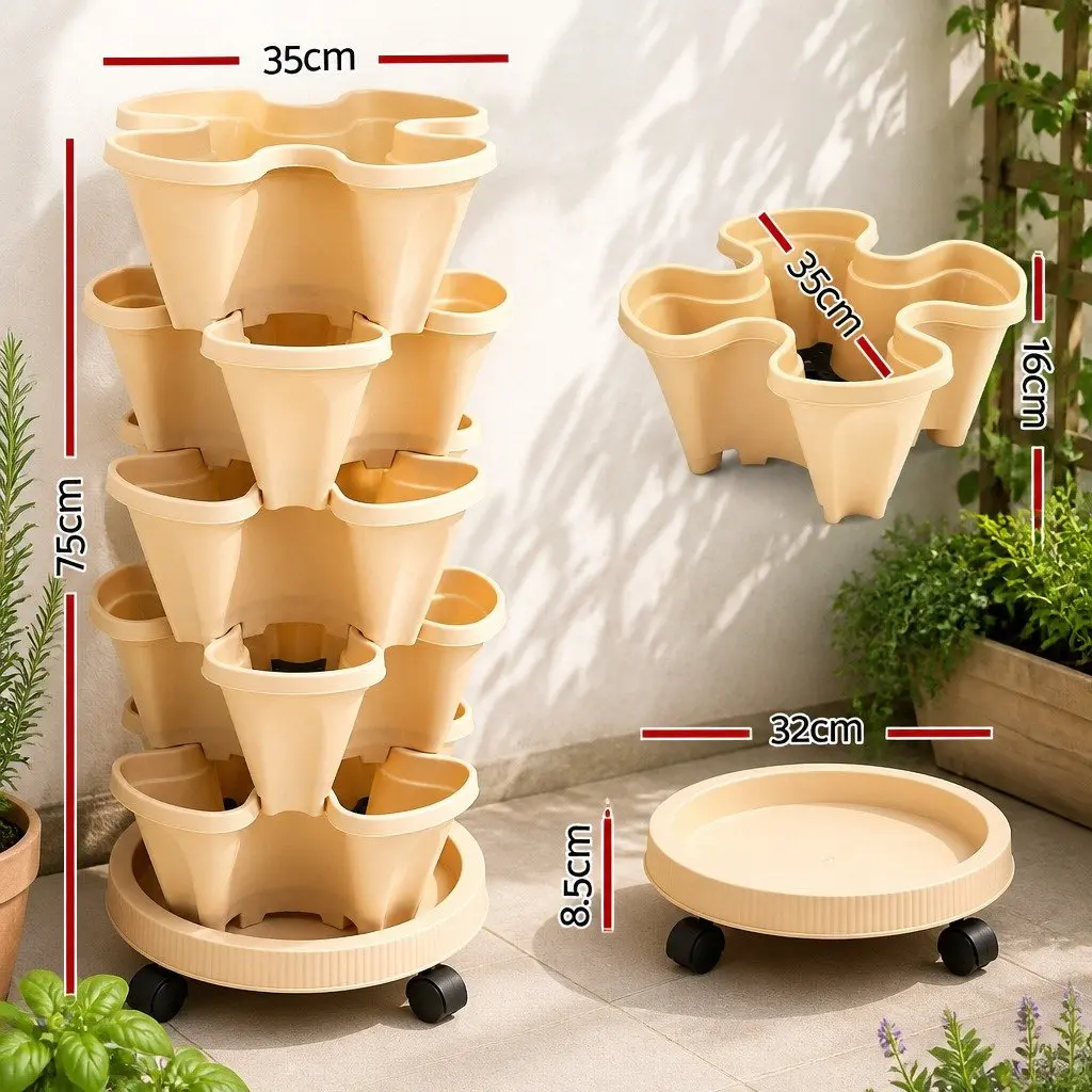 5 Tier Stackable Vertical Garden Bed Planter with Casters Yellow