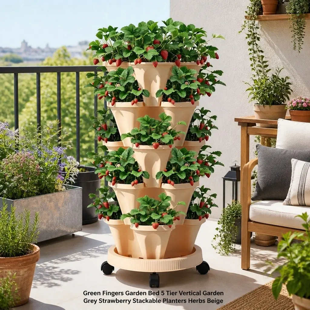 5 Tier Stackable Vertical Garden Bed Planter with Casters Yellow