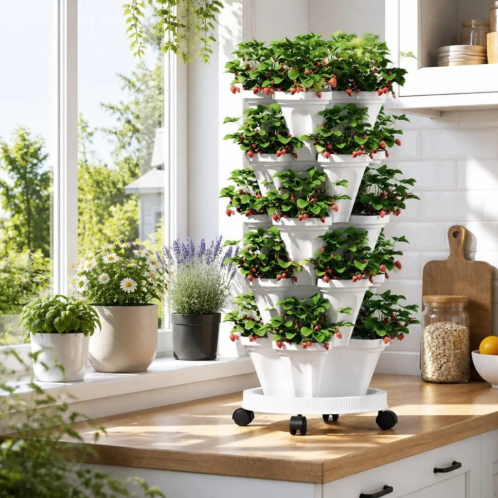 5 Tier Stackable Strawberry Planter Vertical Garden Bed Indoor Outdoor