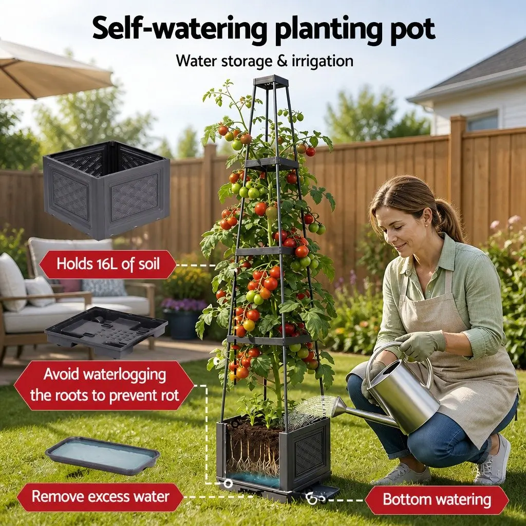 Self Watering Vertical Planter Tower 4 Layer 140cm Trellis Modular Garden Bed