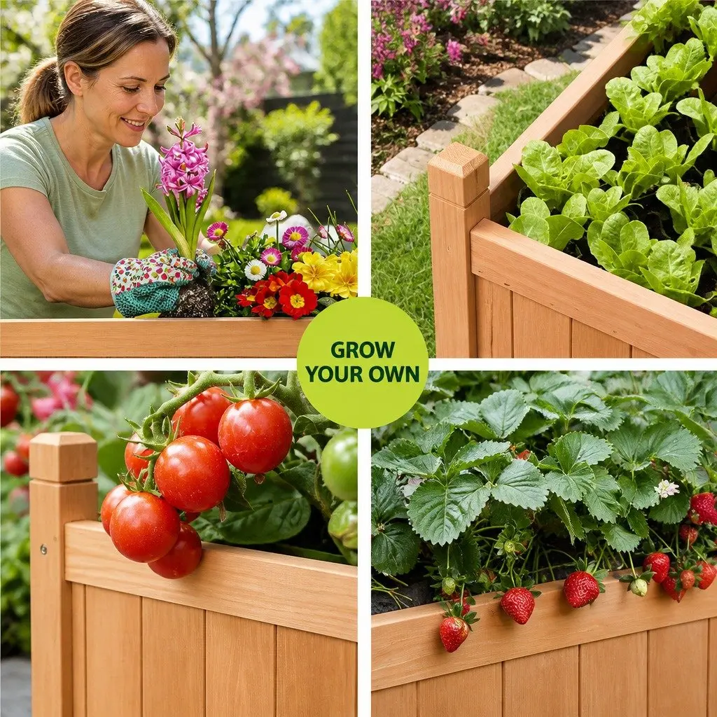 Raised Garden Bed Wooden Planter Box 90x30x33cm Vegetable Growing Container Set