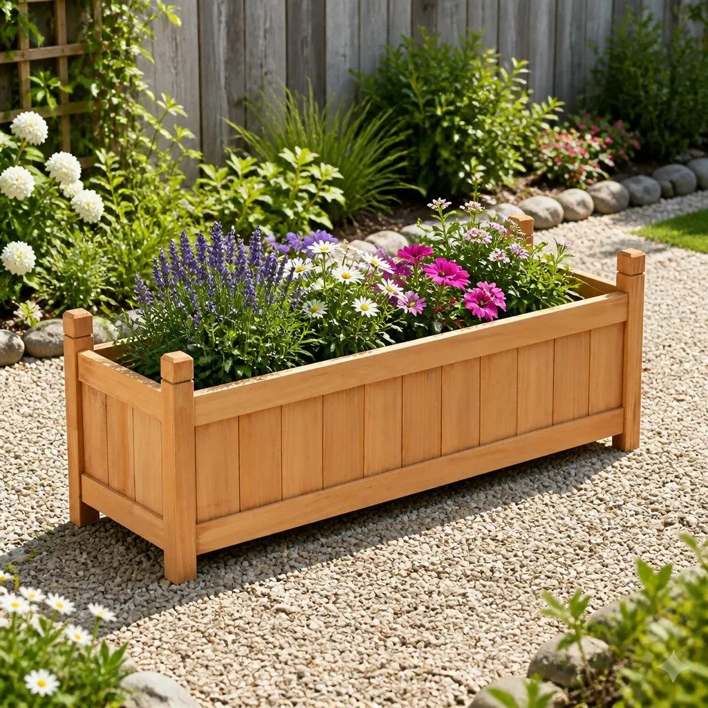 Wooden Raised Planter Box for Outdoor Gardening