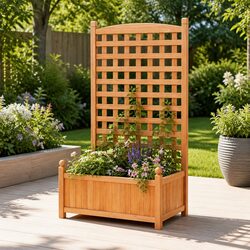Wooden Garden Bed Planter Raised Box Trellis 64x35x115cm Outdoor Backyard