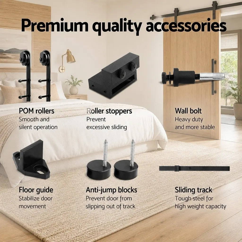 Sliding Barn Door Hardware Track Set Matte Black Steel 2m