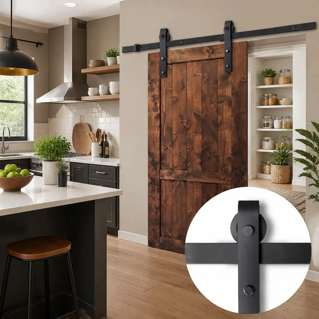2.44m White Matte Barn Door Hardware Set