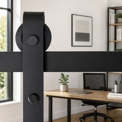 Sliding Barn Door Hardware Track Set 3.66m Black Steel Rail Roller Kit 120kg