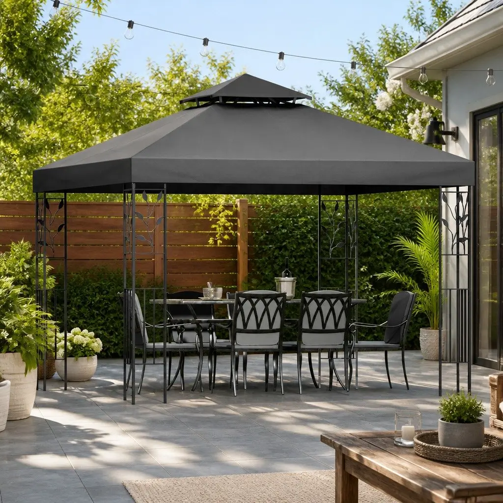 Grey Gazebo 3x3m Outdoor Canopy Tent Steel Frame UV Resistant Water Resistant