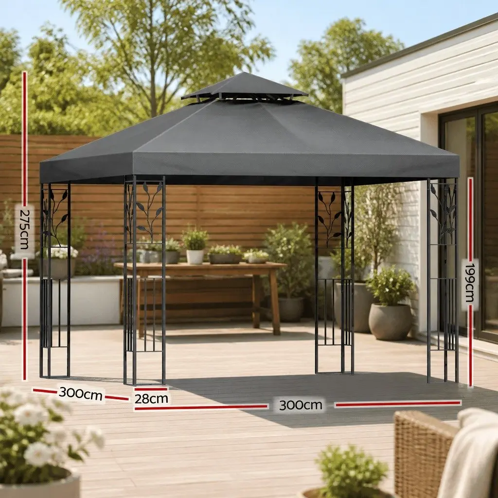 Grey Gazebo 3x3m Outdoor Canopy Tent Steel Frame UV Resistant Water Resistant