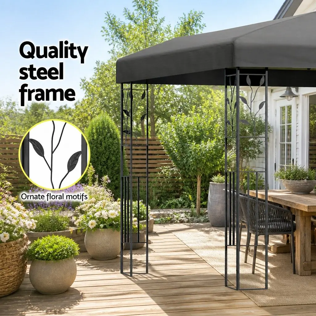Grey Gazebo 3x3m Outdoor Canopy Tent Steel Frame UV Resistant Water Resistant