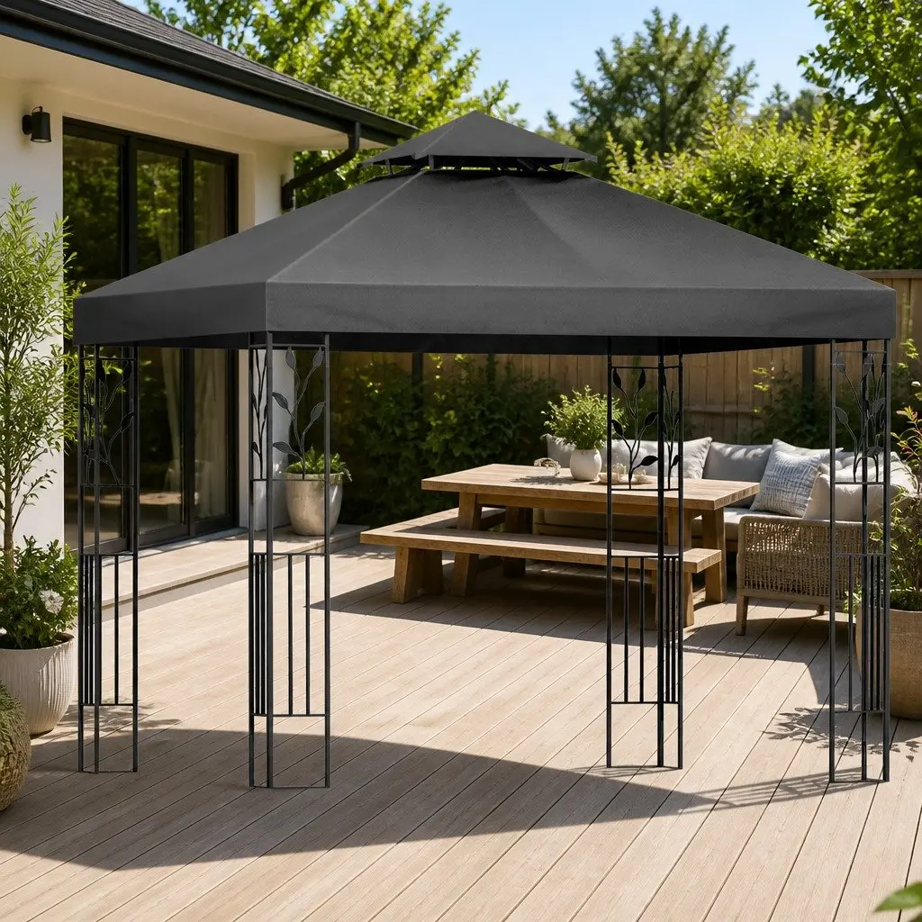 Grey Gazebo 3x3m Outdoor Canopy Tent Steel Frame UV Resistant Water Resistant
