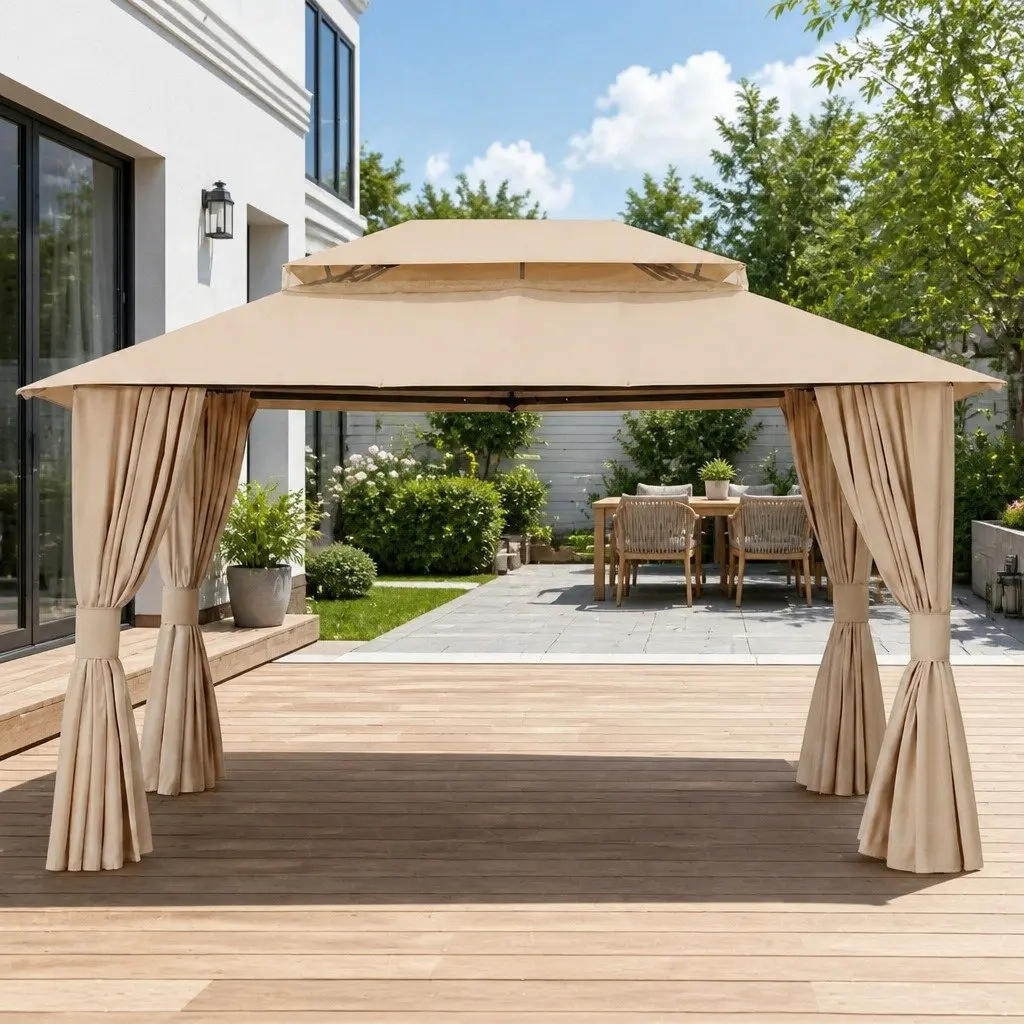 Gazebo Mosquito Mesh Curtains 3x4m Steel Frame Outdoor Canopy