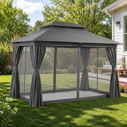 Gazebo 3x4m Canopy Outdoor Steel Frame Patio Tent with Mosquito Mesh Curtains