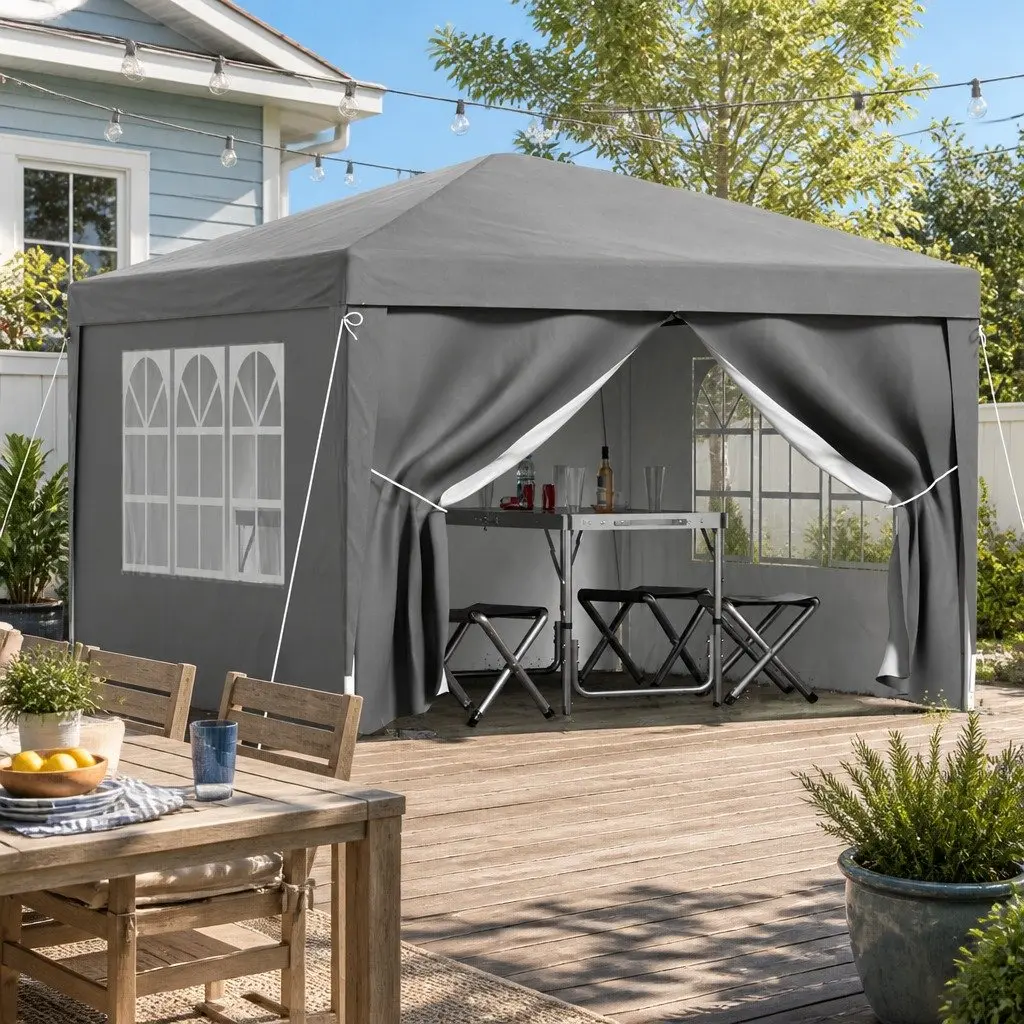 Pop Up Gazebo Portable Folding Marquee Tent 3x3m Weather Resistant Outdoor Canopy Shade