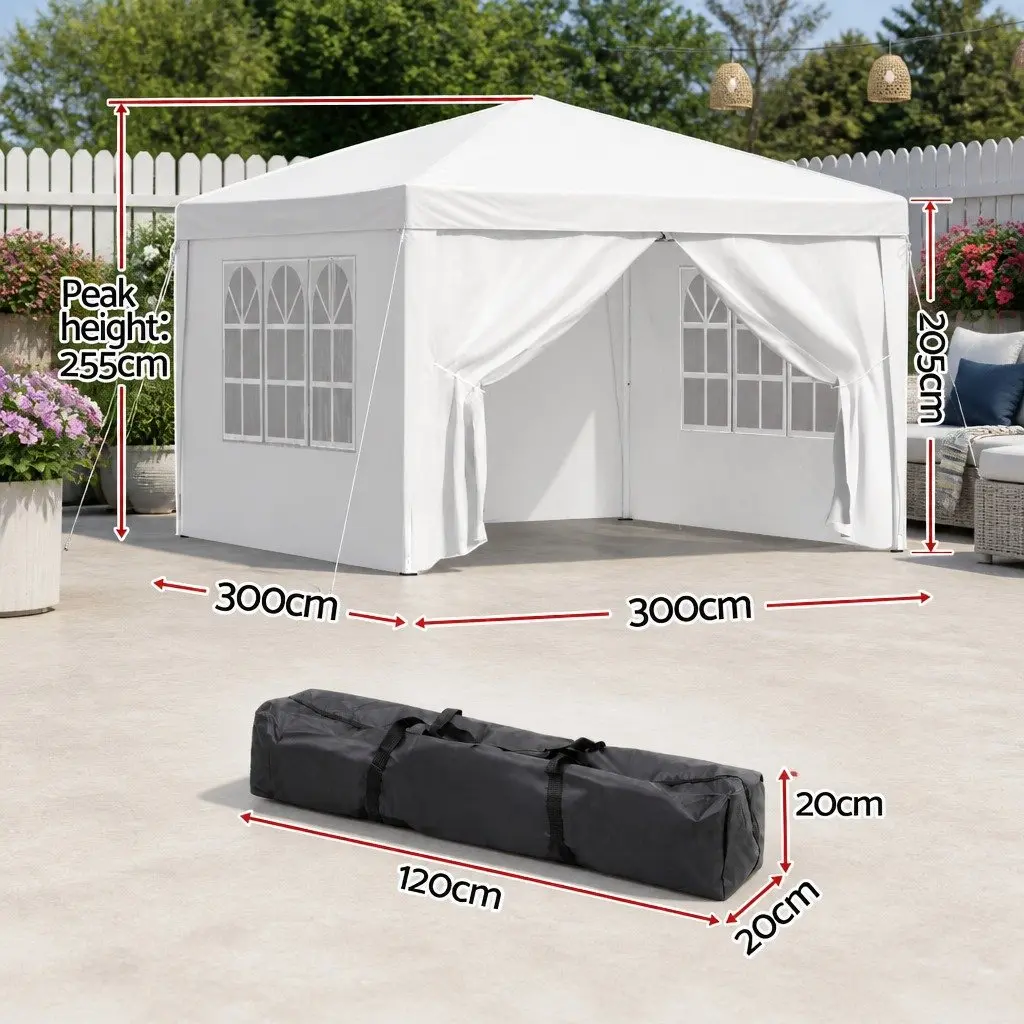 Pop Up Gazebo 3x3m Folding Marquee Tent Outdoor Canopy Wedding Camping Shade