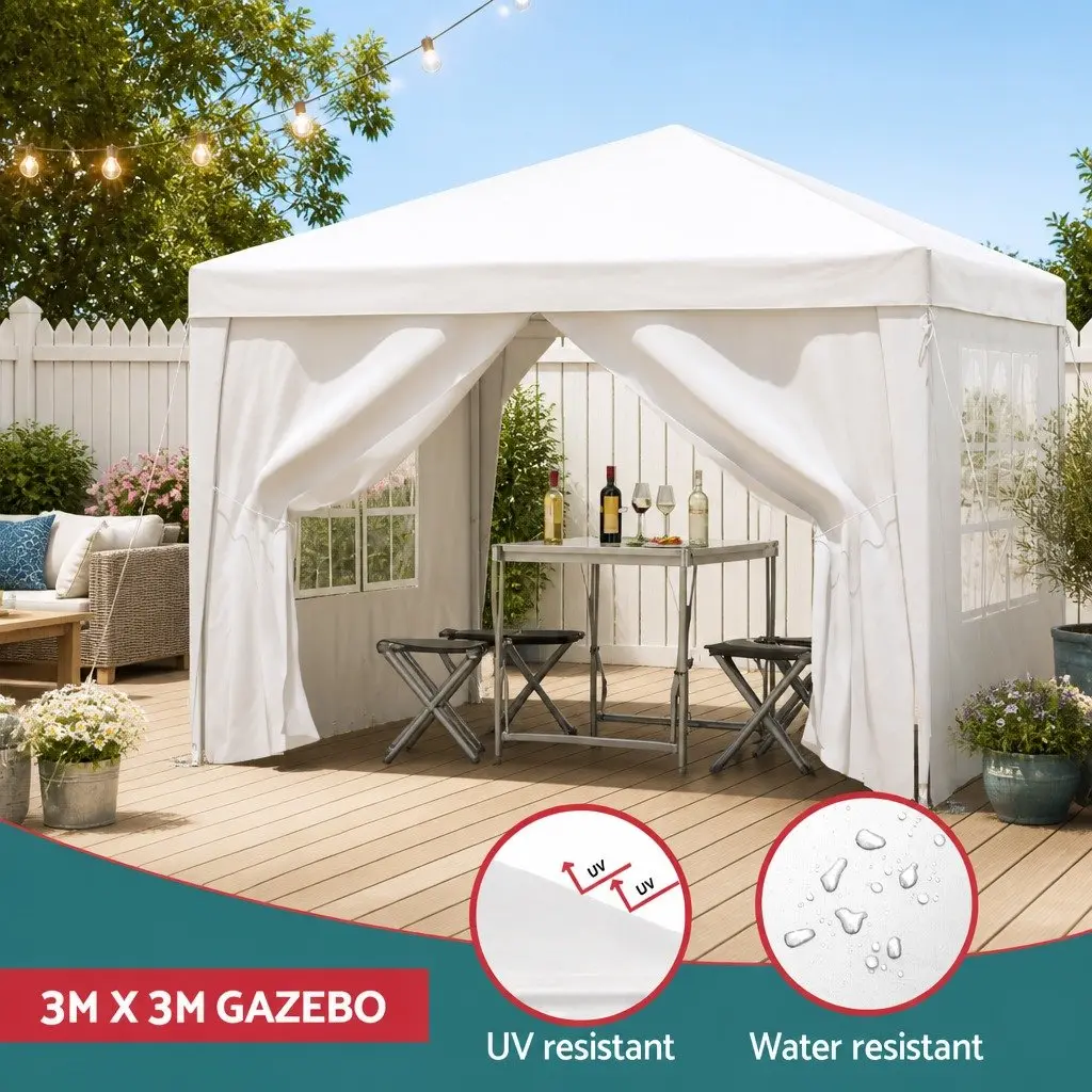 Pop Up Gazebo 3x3m Folding Marquee Tent Outdoor Canopy Wedding Camping Shade