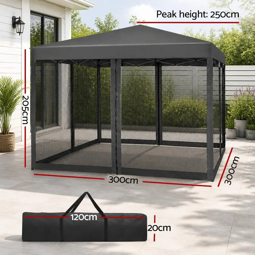 Pop Up Gazebo Canopy UV Resistant Waterproof 3x3m with Mesh Walls