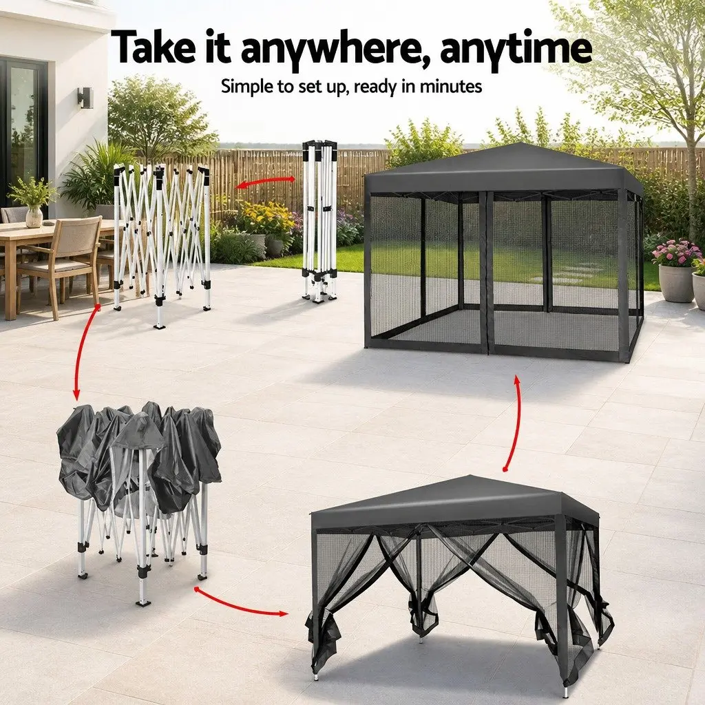Pop Up Gazebo Canopy UV Resistant Waterproof 3x3m with Mesh Walls