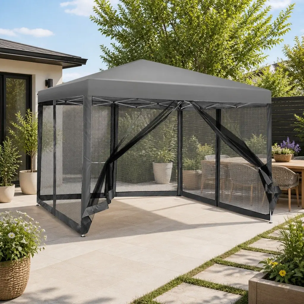 Pop Up Gazebo Canopy UV Resistant Waterproof 3x3m with Mesh Walls