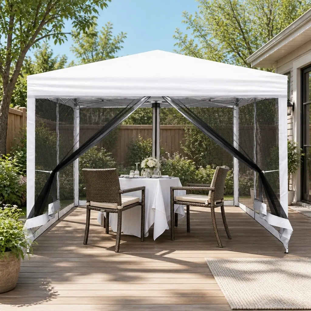 Pop Up Gazebo Waterproof UV Resistant 3x3m with Mesh Walls and Adjustable Height