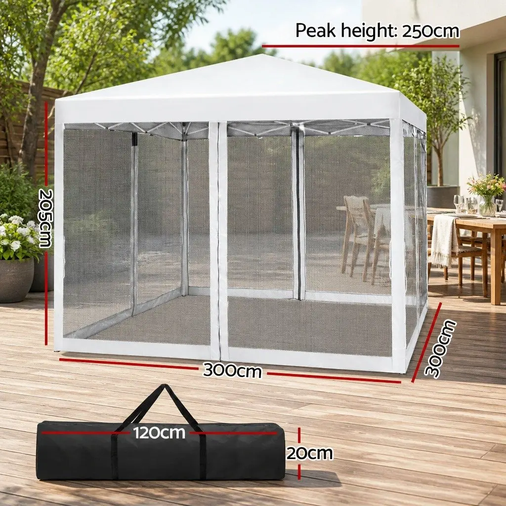 Pop Up Gazebo Waterproof UV Resistant 3x3m with Mesh Walls and Adjustable Height