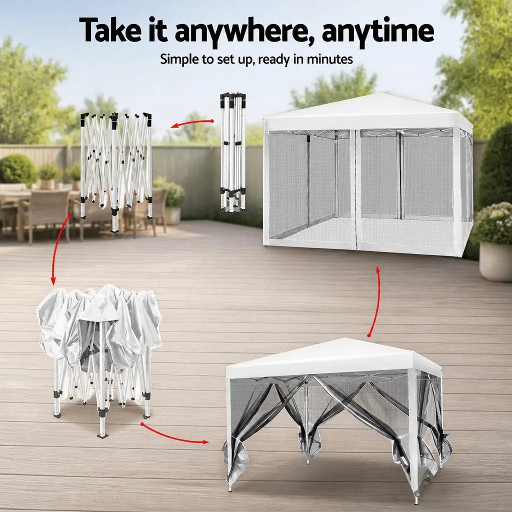 Pop Up Gazebo Waterproof UV Resistant 3x3m with Mesh Walls and Adjustable Height