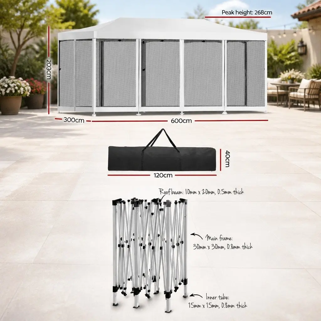 Pop Up Gazebo Marquee UV Resistant Water Resistant 3x6m Outdoor Camping Tent Canopy with Mesh Walls