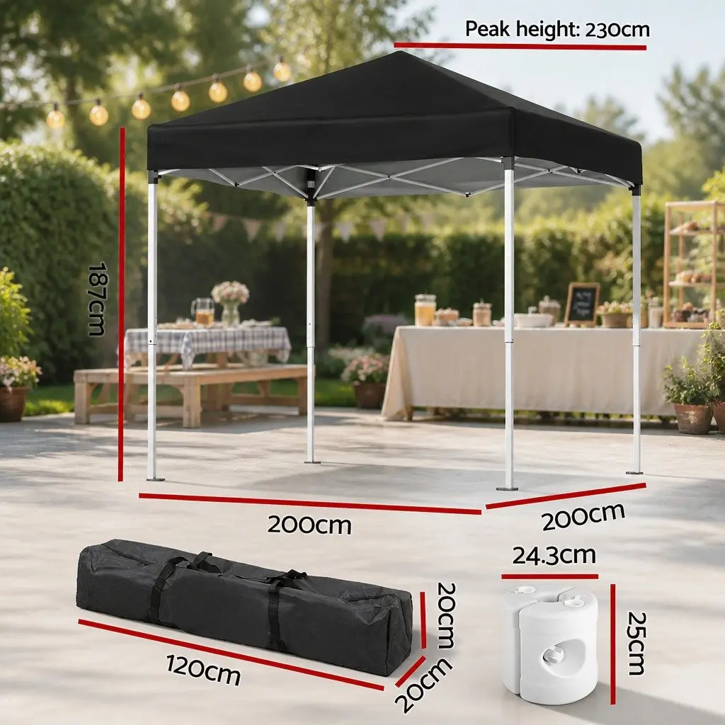 Outdoor Gazebo Portable Shade Canopy 2x2m with Adjustable Height and 4 Base Pods